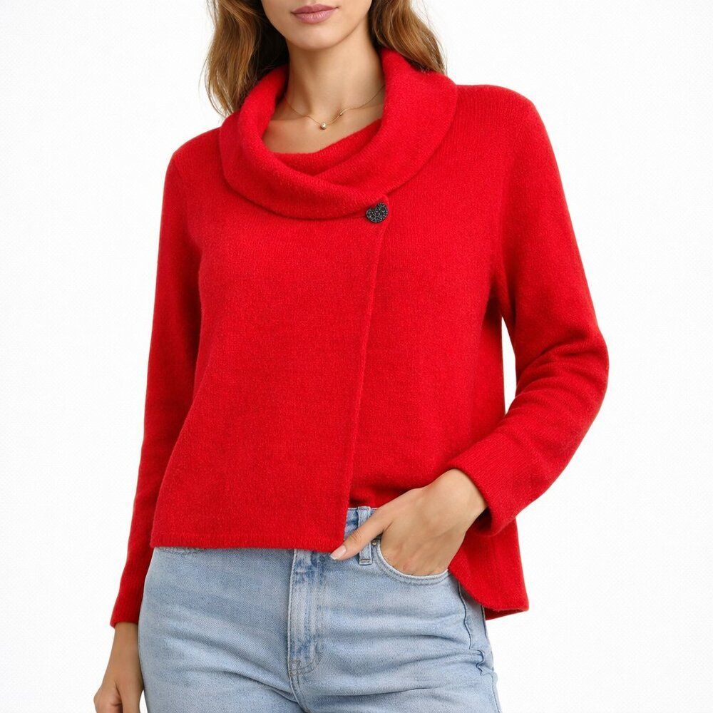 Adrienne Vittadini Red Cowl Neck Knit Sweater Cozy Soft Winter Layer Size Small